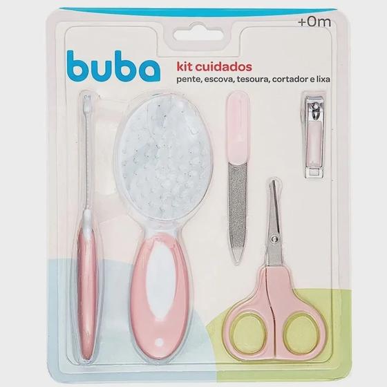 Imagem de Novo Kit Cuidados e Higiene Bebe Pente Escova e Cortador de Unha Buba Lixa Rosa Buba