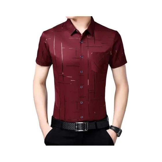 Imagem de Novo negócio masculino casual camisa de manga curta sem ferro e resistente a rugas topo