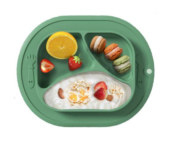 Imagem de Novo prato de jantar da copa de sucção da grade bebê prato de alimentação de silicone tigela de treinamento comendo gota à prova de louça infantil Louça