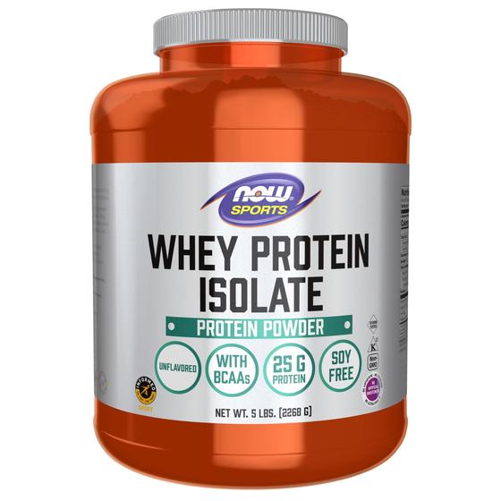 Imagem de NOW Sports Nutrition, Whey Protein Isolado, 25 g com BCAAs, Pó sem sabor, 5 quilos