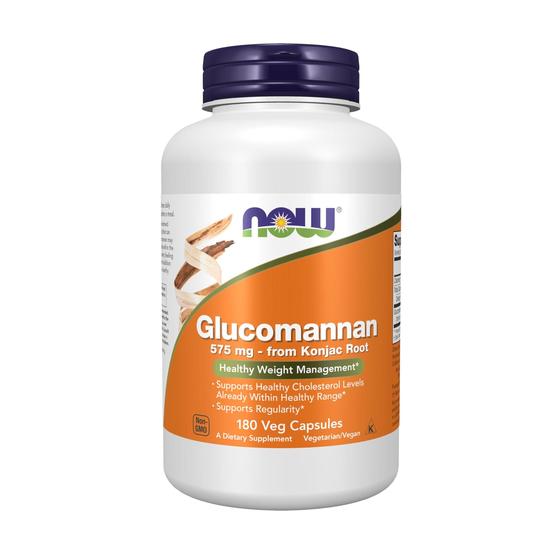 Imagem de NOW Suplementos, Glucomanano (Amorphophallus konjac) 575 mg, Suporta Regularidade*, Gestão de Peso Saudável*, 180 Veg Capsules