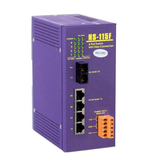 Imagem de NS-115FC Switch Ethernet Industrial 4 Portas 10/100Base-TX 1 Porta 100Base-FX SC ICP Das