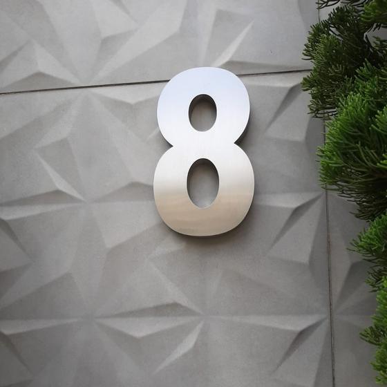 Imagem de Número 8 residencial em aço inox 20cm Casa Portão 3d- Estoque disponível