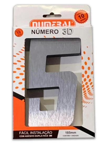 Imagem de Número Aço Escovado Numeral ACM 3D 5 2066 185mm