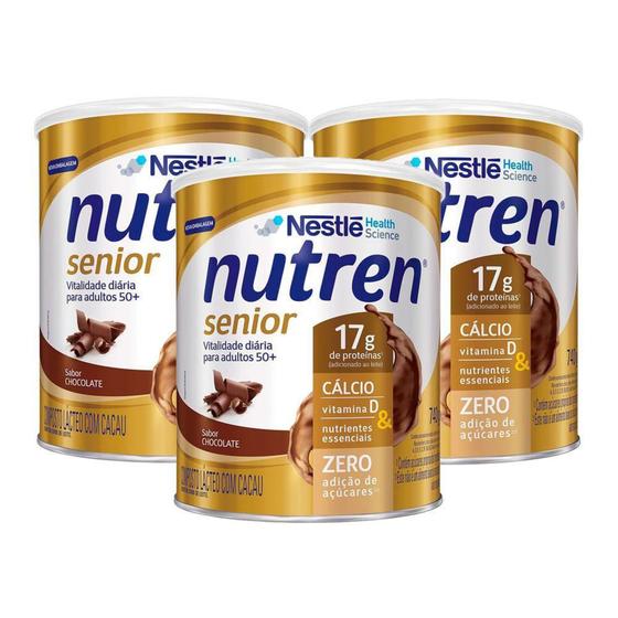 Imagem de Nutren Senior Chocolate Suplemento Alimentar 740g  Kit com três unidades