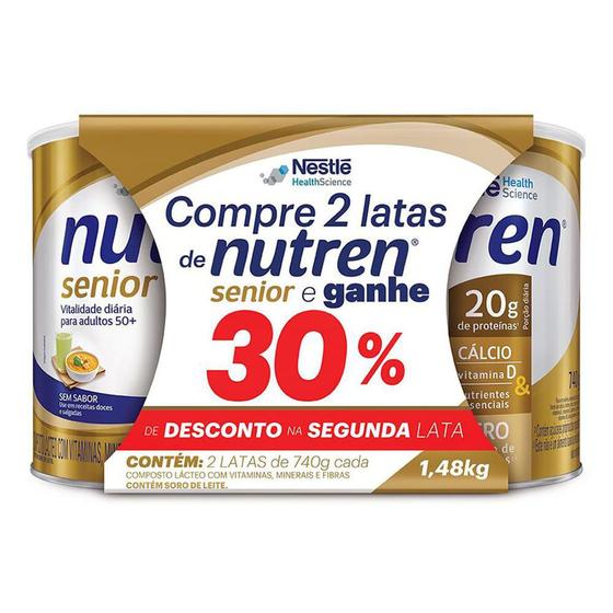 Nutren Senior Sem Sabor Suplemento Alimentar 2 Latas 740g cada e Ganhe 30% de Desconto na 2º Lata Menor preço em Nutren Senior Sem Sabor Suplemento Alimentar 2 Latas 740g cada e Ganhe 30% de Desconto na 2º Lata