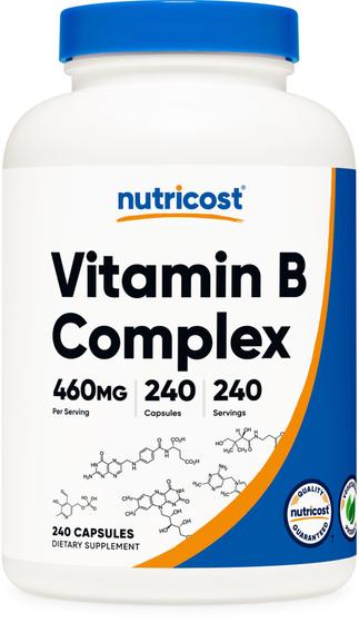 Imagem de Nutricost Complexo de Vitamina B de Alta Potência 460mg, 240 Cápsulas - com Vitamina C - Complexo energético