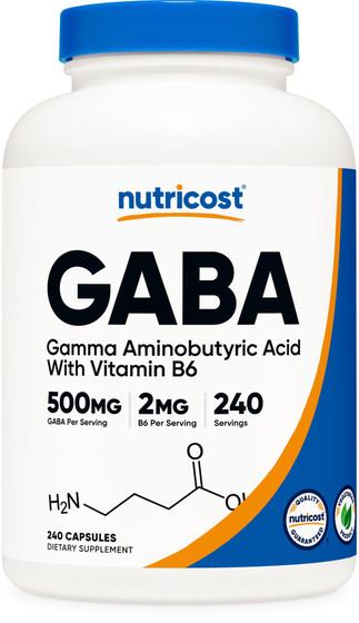 Imagem de Nutricost GABA (Ácido Gama Aminobutírico) + Vitamina B6, 500mg por porção, 240 Cápsulas