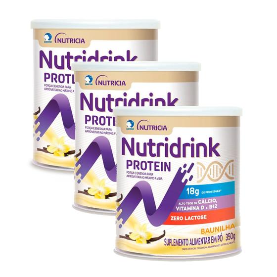Imagem de Nutridrink Protein Baunilha Zero Lactose 350g  Kit com três unidades