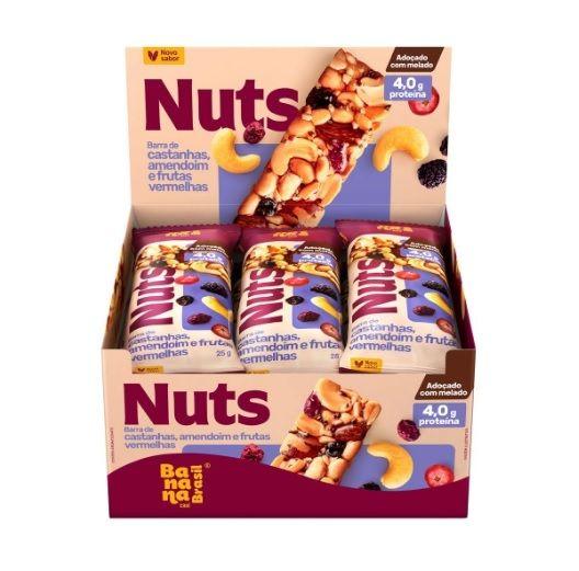 Imagem de Nuts Bar Frutas vermelhas Goji e Cranberry Zero Açúcar Banana Brasil Contendo 12 Unidades de 25g Cada