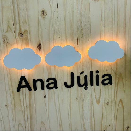Imagem de Nuvem com led Luminária em mdf kit com 3 peças abajur para decoração quarto infantil
