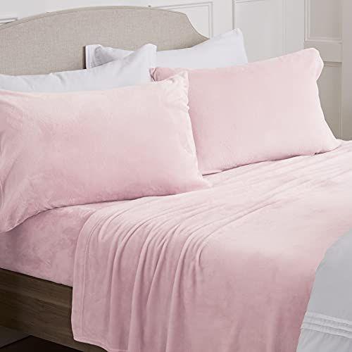 Imagem de NY Loft Ultra Soft Micro Fleece Sheets Set com bolsos extra profundos  Extra Soft Velvet Fleece Sheet Set  Super Pelúcia Polar Velo  Veludo de pelúcia aconchegante Warmth  Coleção Tribeca (Full, Light Pink)