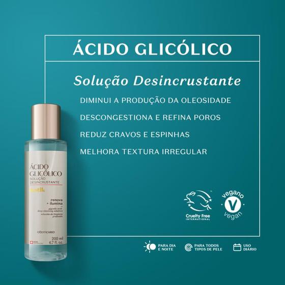 O BOTICARIO BOTIK SOLUÇÃO DESINCRUSTANTE ACIDO GLICOLICO 200ml Imagem de O BOTICARIO BOTIK SOLUÇÃO DESINCRUSTANTE ACIDO GLICOLICO 200ml