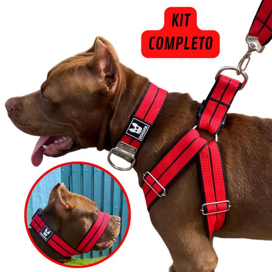 Imagem de O melhor kit Para Cachorro Coleira Peitoral Focinheira Pet Pitbull Golden Pastor Alemão Rottweiler