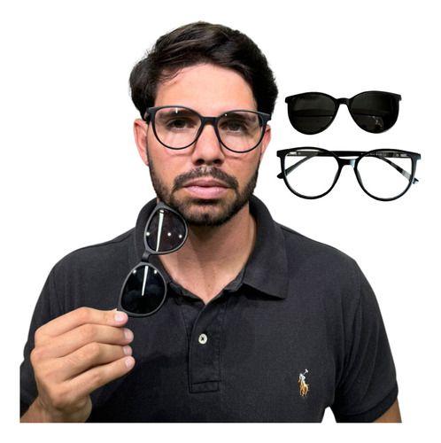 Imagem de Oculos Clip On Masculino 2x1 Armação De Grau E Lente De Sol 