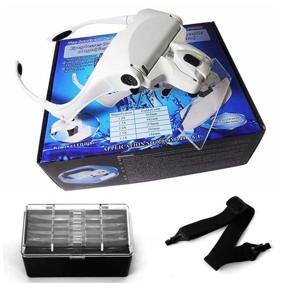 Imagem de Óculos Com Lupa de Cabeça Profissional 5 Lentes de aumento Luz LED - 9892B1