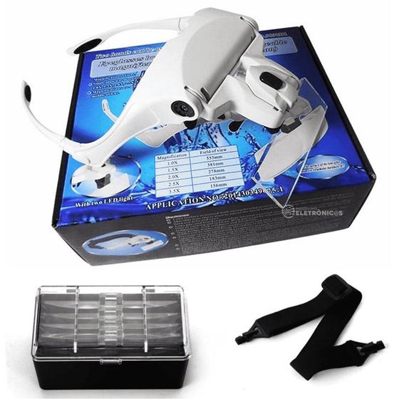 Imagem de Óculos Com Lupa de Cabeça Profissional 5 Lentes e Luz LED - 9892B1