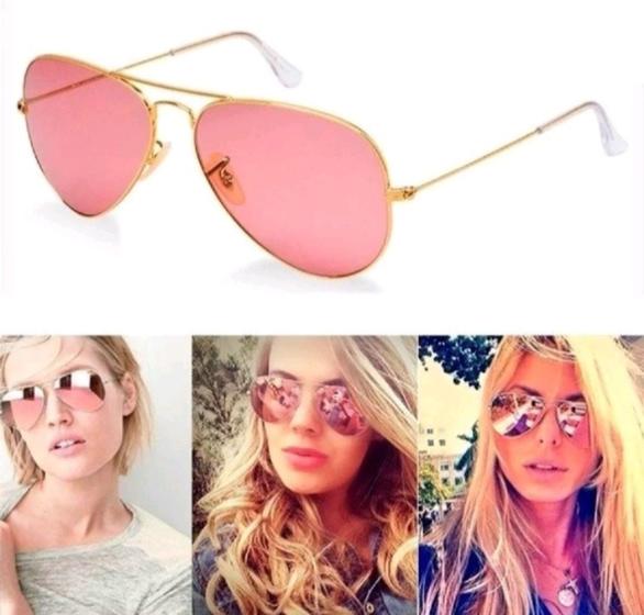 Imagem de Óculos De Sol Aviador 3025 3026 Feminino Dourado Rosa Espelhado Proteção UV400 Lente Cristal Oferta