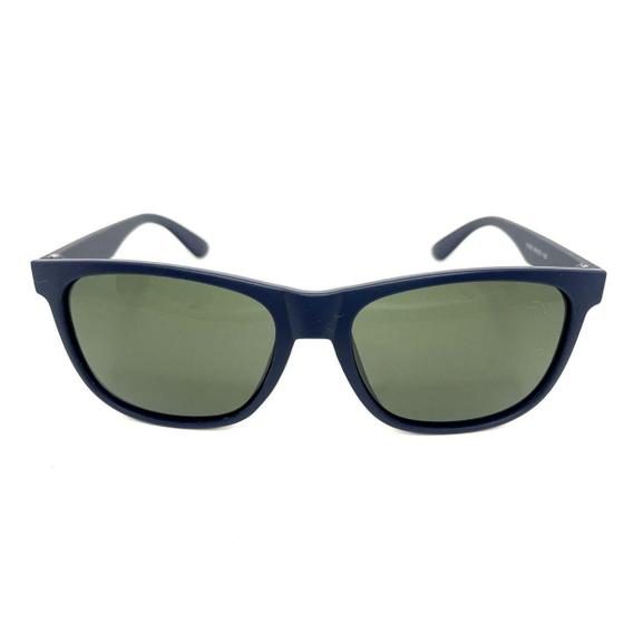 Imagem de Óculos de Sol Clássico com armação azul marinho e lentes esverdeadas.