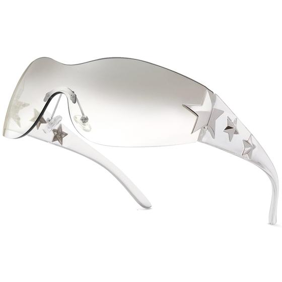 Imagem de Óculos de sol Haqptul Rimless Y2K Star Wrap Around UV400