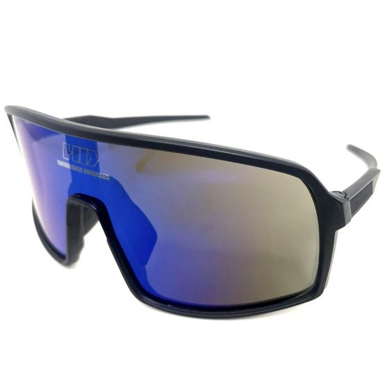 Imagem de Óculos de Sol HD Kawi Máscara em acetato na cor preto com as lentes espelhadas em azul