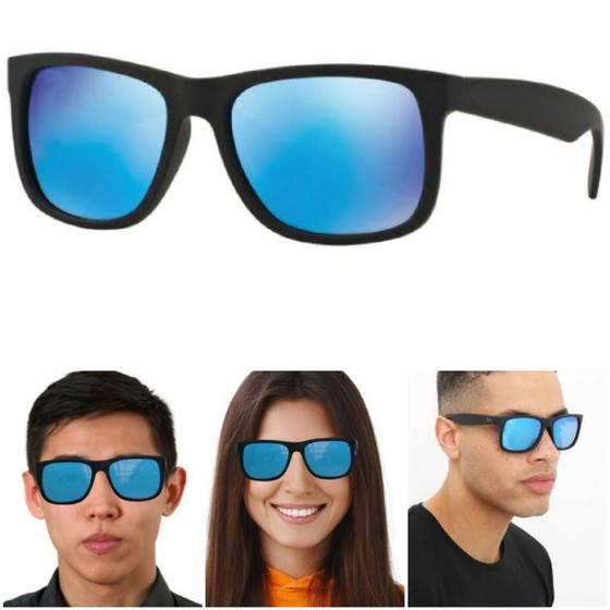 Imagem de Óculos De Sol Justin Masculino Feminino Preto Azul Espelhado Moderno UV400 Oferta