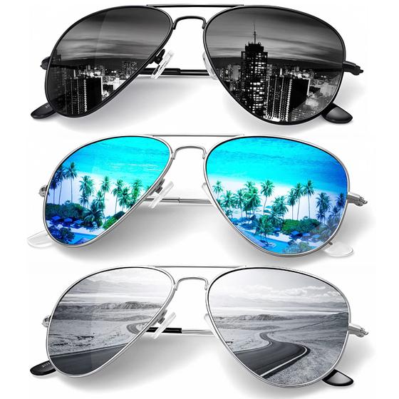 Imagem de Óculos de sol KALIYADI Classic Aviator Polarized UV400 58 mm (pacote com 3)