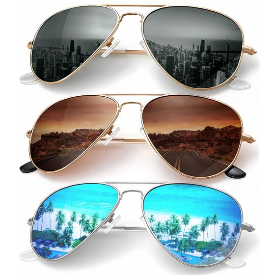 Imagem de Óculos de sol KALIYADI Polarized Aviator Metal, pacote com 3, 62 mm