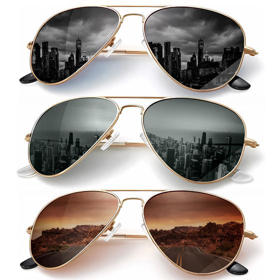 Imagem de Óculos de sol KALIYADI Polarized Aviator Metal UV400, pacote com 3, 62 mm