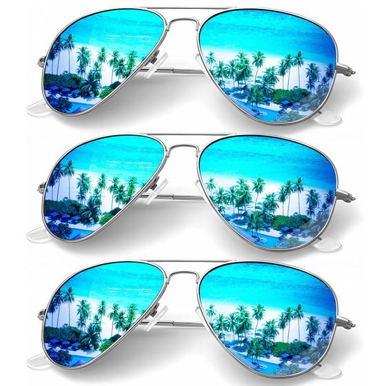 Imagem de Óculos de sol KALIYADI Polarized Aviator Metal UV400, pacote com 3 unidades, azuis