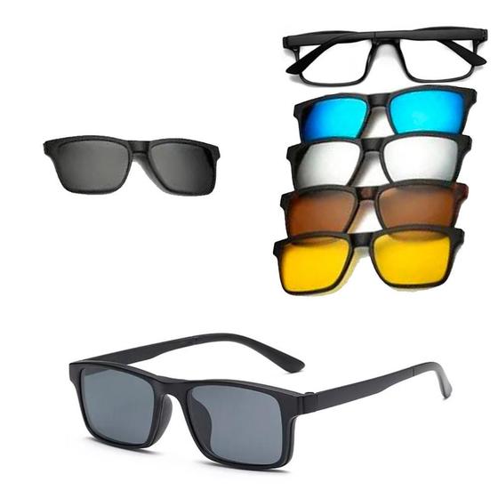 Imagem de Óculos de Sol Kit Oculos com Armação Clip On 6 Em 1 Polariza