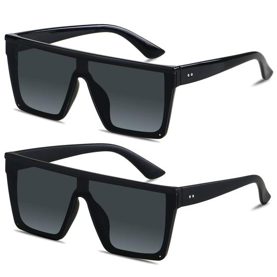 Imagem de Óculos de sol LYZOIT Square Oversized Shield UV400 Matte Black, pacote com 2 unidades