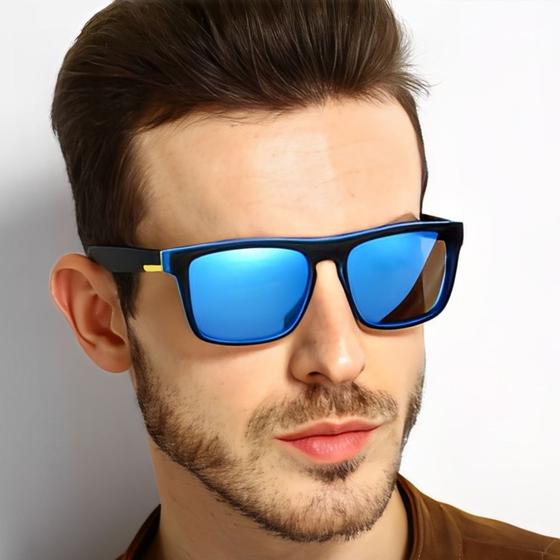 Imagem de Óculos De Sol Masculino Espelhado Azul Com Anti-Reflexo e Proteção UV400