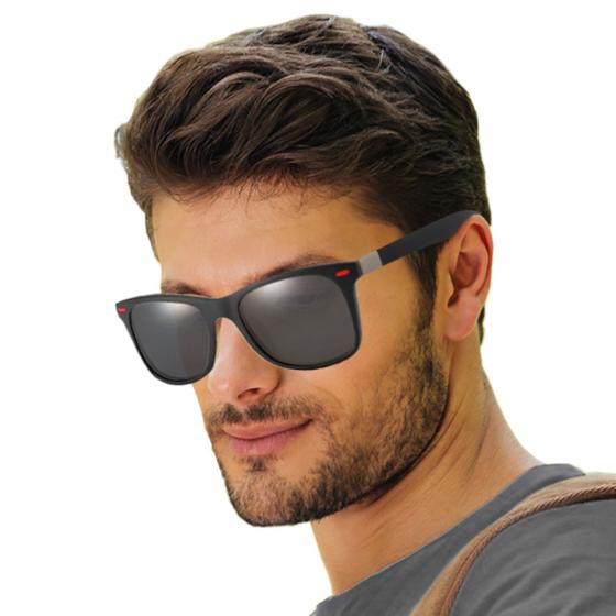 Imagem de Oculos De Sol Polarizado Quadrado Masculino Preto Vermelho Uv 400nm Vintage Retro S1