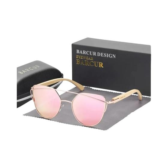 Imagem de Óculos de Sol Polarizados Femininos Olho de Gato - Luxo, Armação de Metal e Bambu com UV400