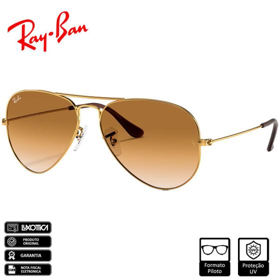 Imagem de Óculos de Sol Ray-Ban Aviator Degradê Polido Ouro Marrom Claro - 0RB3025L 001/51 55