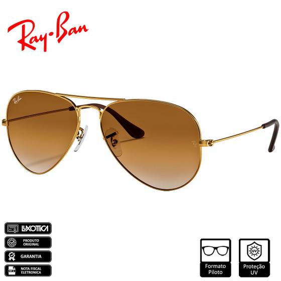 Imagem de Óculos de Sol Ray-Ban Aviator Gradiente Polido Ouro Marrom Claro Degradê   RB3025L 001/51 58-14