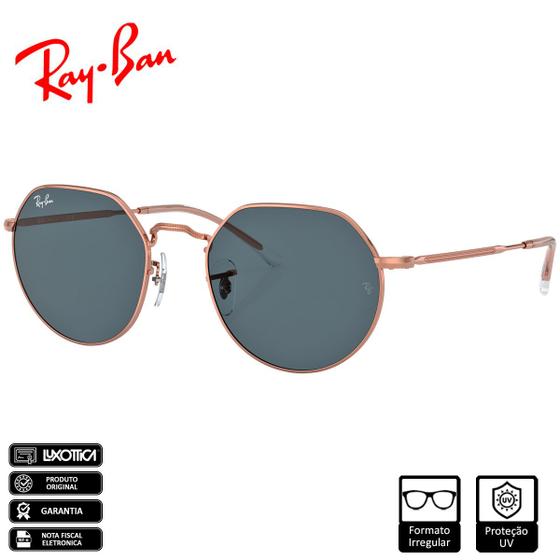 Imagem de Óculos de Sol Ray-Ban Jack Rose Gold Polido Ouro Rosado Azul Classic RB3565 9202R5 55