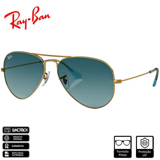 Imagem de Óculos de Sol Ray-Ban Original Aviator Gradient Polido Ouro Azul Degradê RB3025 0013M 55