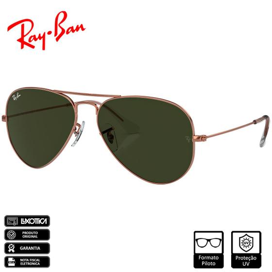 Imagem de Óculos de Sol Ray-Ban Original Aviator Rose Gold Polido Ouro Verde Classic RB3025 920231 58