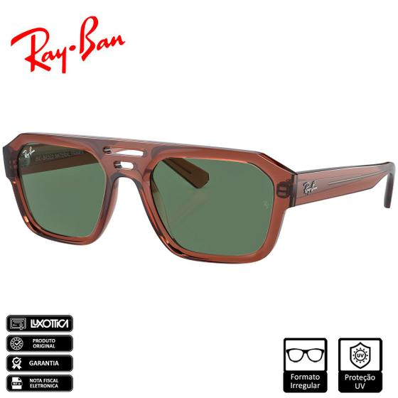 Imagem de Óculos de Sol Ray-Ban Original Corrigan Bio Based Polido Marrom Verde Escuro Clássico - RB4397 667882 54-20