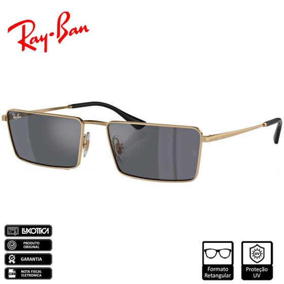 Imagem de Óculos de Sol Ray-Ban Original Emy Bio-Based Armação Ouro Polido Lentes Cinza Escuro Flash Prata Espelhado - RB3741 92136V 59-17