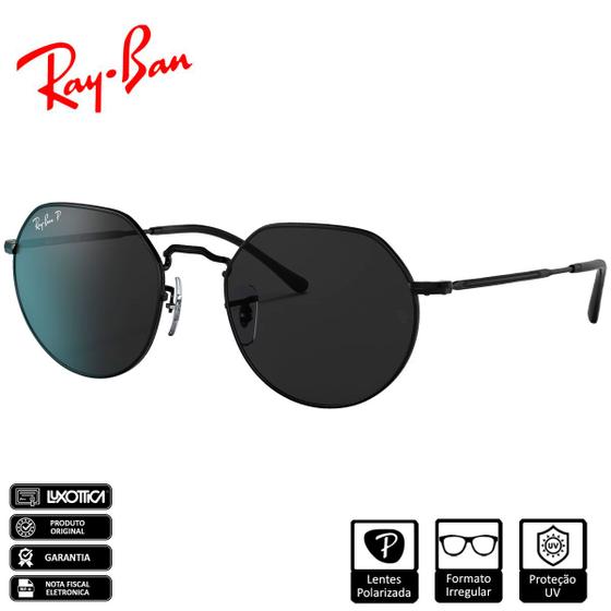 Imagem de Óculos de Sol Ray-Ban Original Jack Preto Polido Preto Clássico Polarizado - RB3565L 002/48 53-20