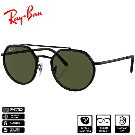 Imagem de Óculos de Sol Ray-Ban Original RB3765 Armação Preto Polido Lentes Verde Clássico G-15 Polarizado - RB3765 002/58 53-22