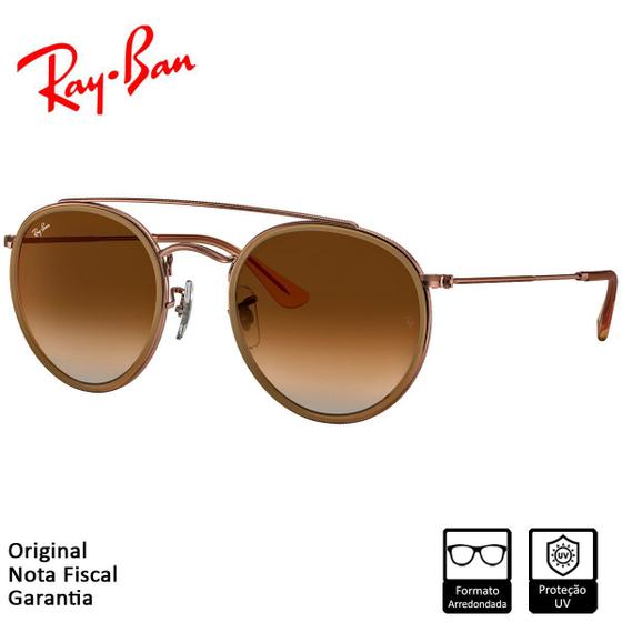 Imagem de Óculos de Sol Ray-Ban Original Round Double Bridge Armação Cobre Polido Lentes Marrom-Claro Degradê - RB3647N 907051 51-22