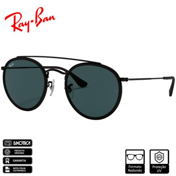 Imagem de Óculos de Sol Ray-Ban Original Round Double Bridge PretoPolidoAzul Clássico - RB3647NL 002/R5 51