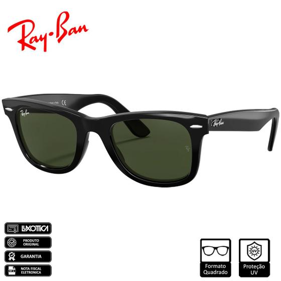 Imagem de Óculos de Sol Ray-Ban Original Wayfarer Classic Preto Polido Verde Clássica G-15 - RB2140 901 54-18