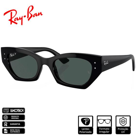 Imagem de Óculos de Sol Ray-Ban Original Zena Bio-Based Preto Polido Cinza Escuro Clássico Polarizado - RB4430 667781 52-22