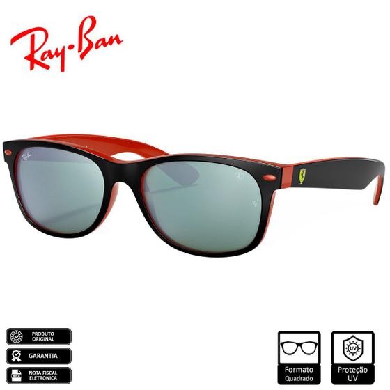 Imagem de Óculos de Sol Ray-Ban RB2132M Scuderia Ferrari Collection Fosco Preto Prata Espelhado - RB2132M F63830 55-18