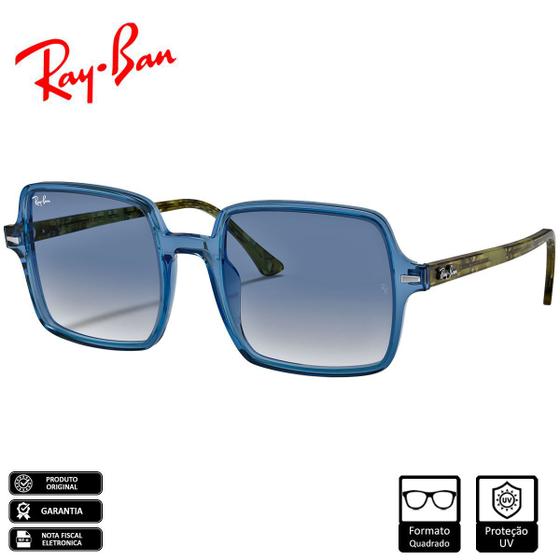 Imagem de Óculos de Sol Ray-Ban Square II Cintilante Azul Transparente Azul Claro Degradê - RB1973 12833F 53-20